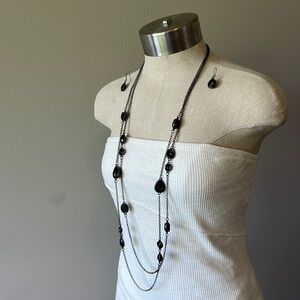 Charming Charlie Druzy stone long necklace and earrings set